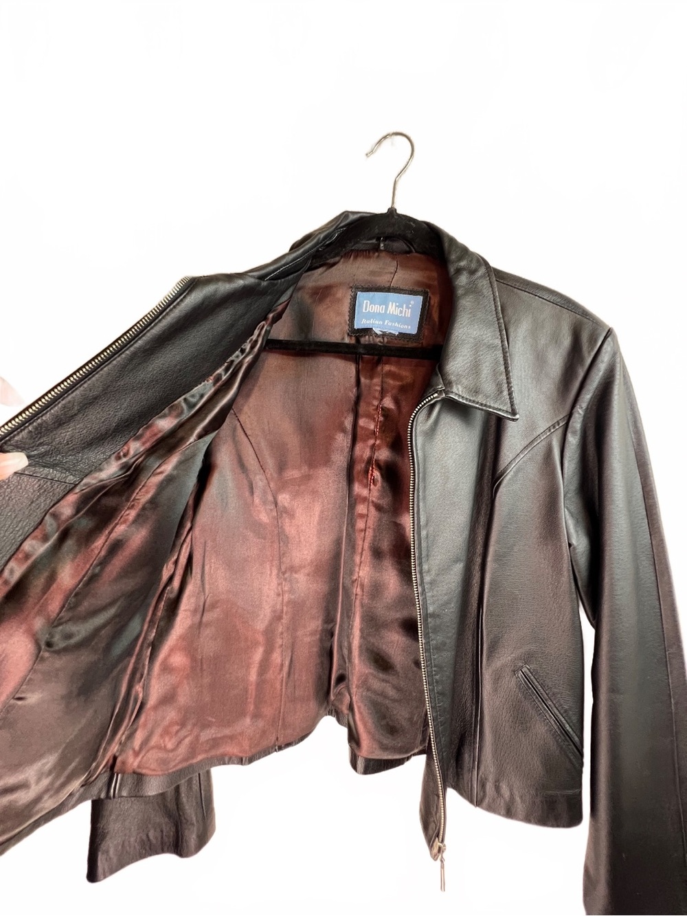 Vintage Dona Michi Leather Moto Jacket Black Cropped Motorcycle Jacket Size L - Picture 5 of 8